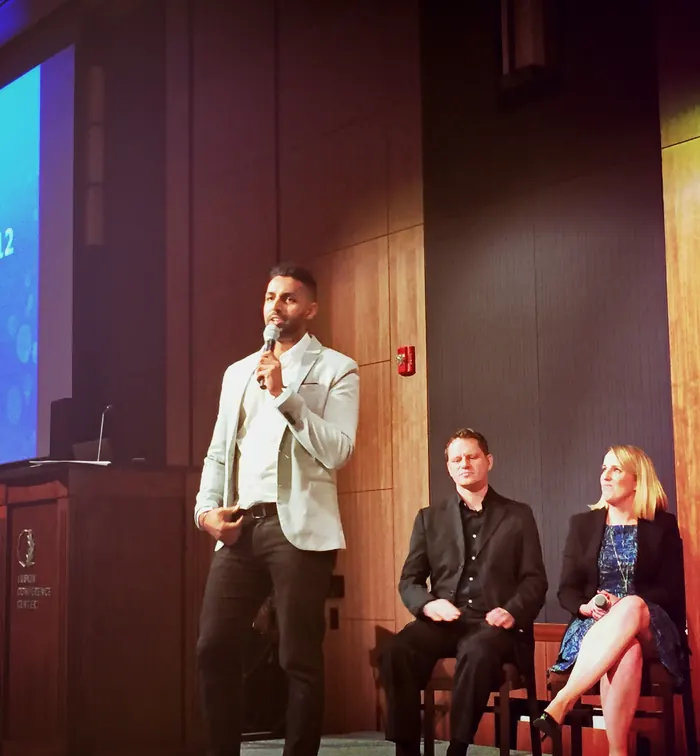 Speaking on stage at UCLA